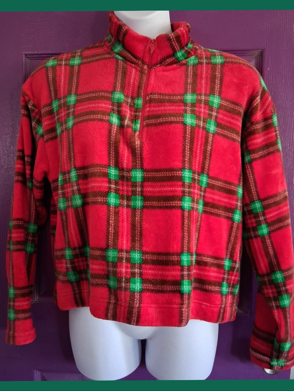 Red Plaid Fleece Pullover Sweater